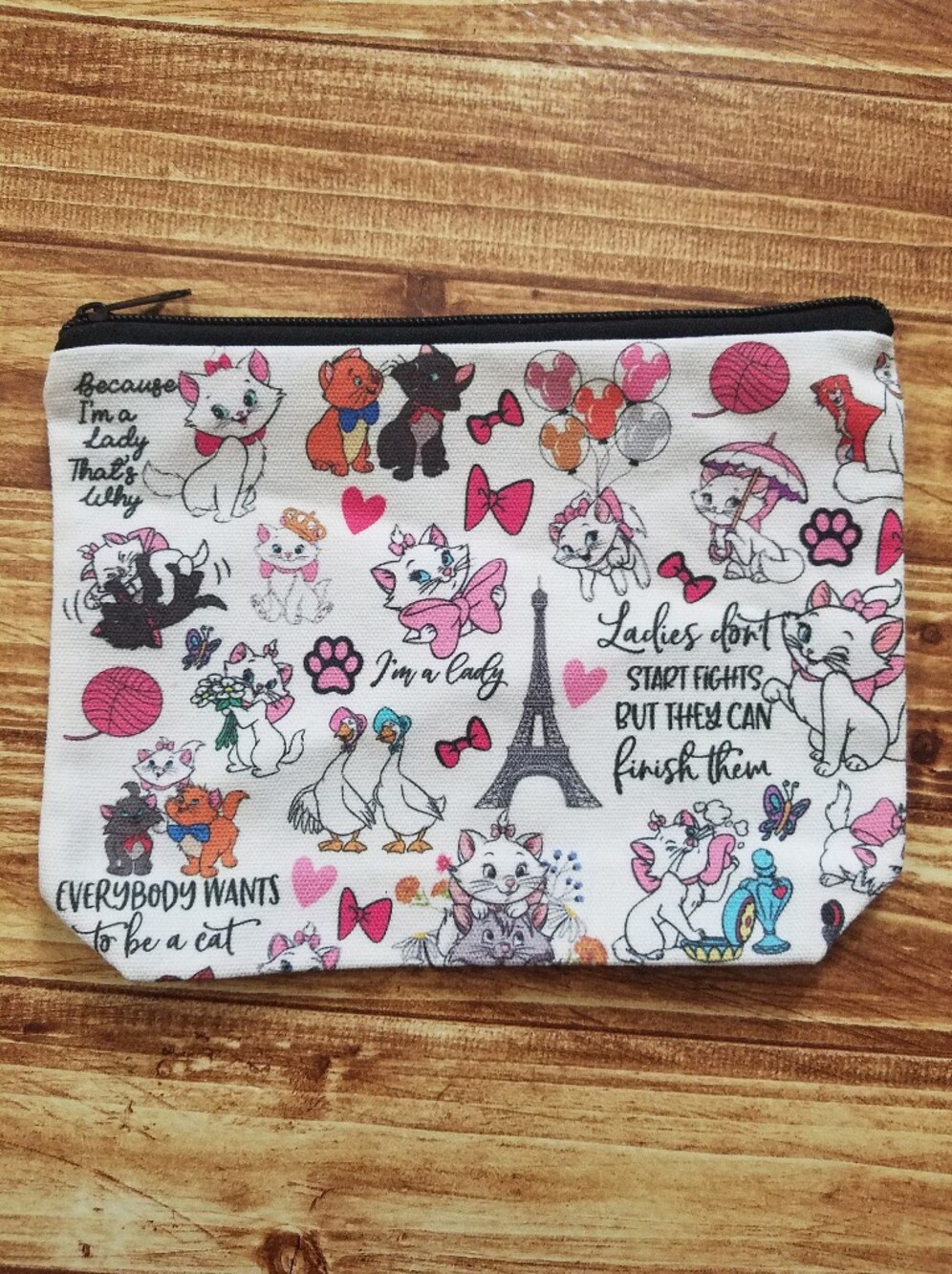 Disney Aristocats White Makeup Pouch Marie Cats Travel Storage Pencil Case NWOT